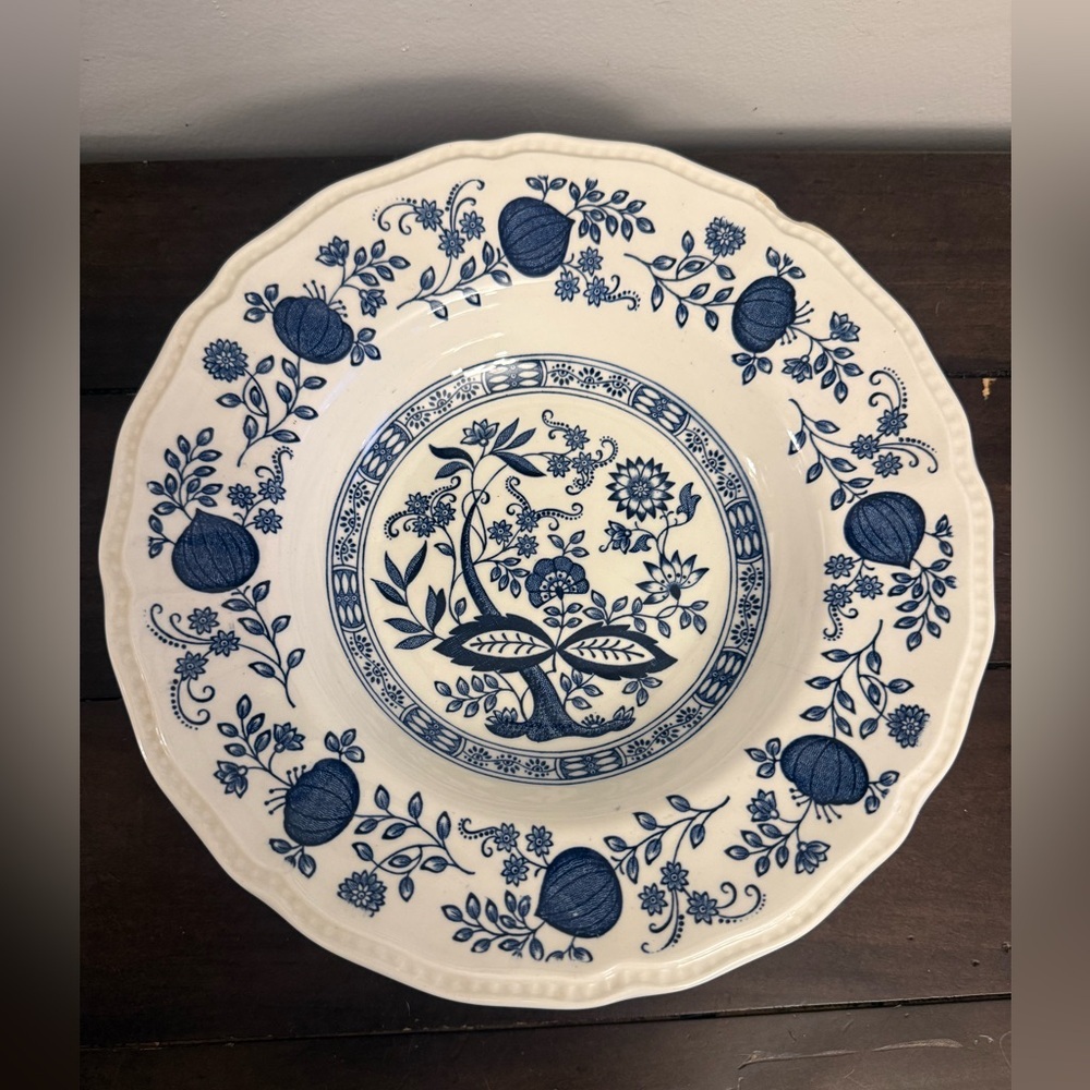 Kensington Ironstone England Blue White Floral Serving Bowl 10” Vintage
